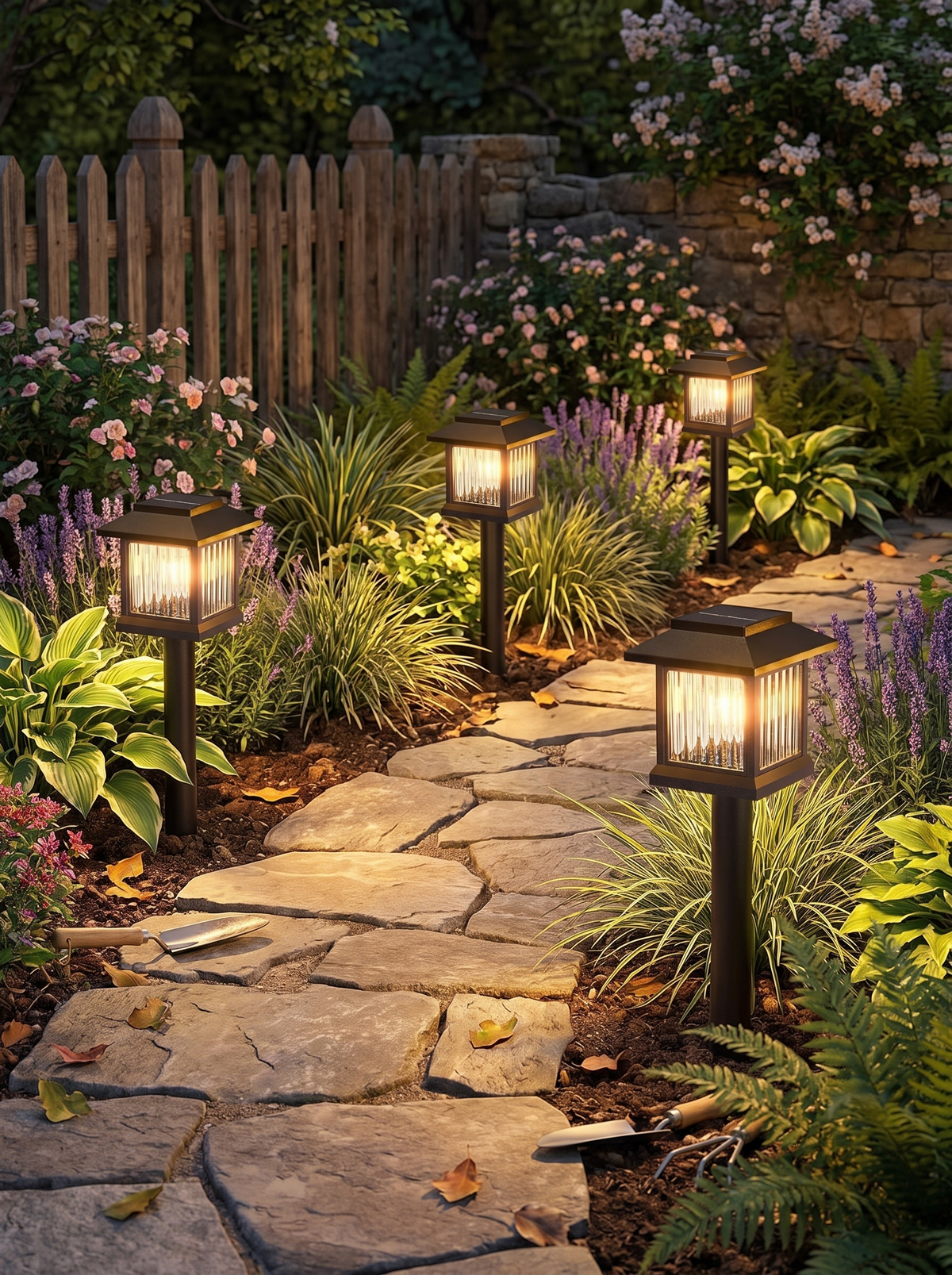 GOODNEST PATH solar light stake pressed into garden soil