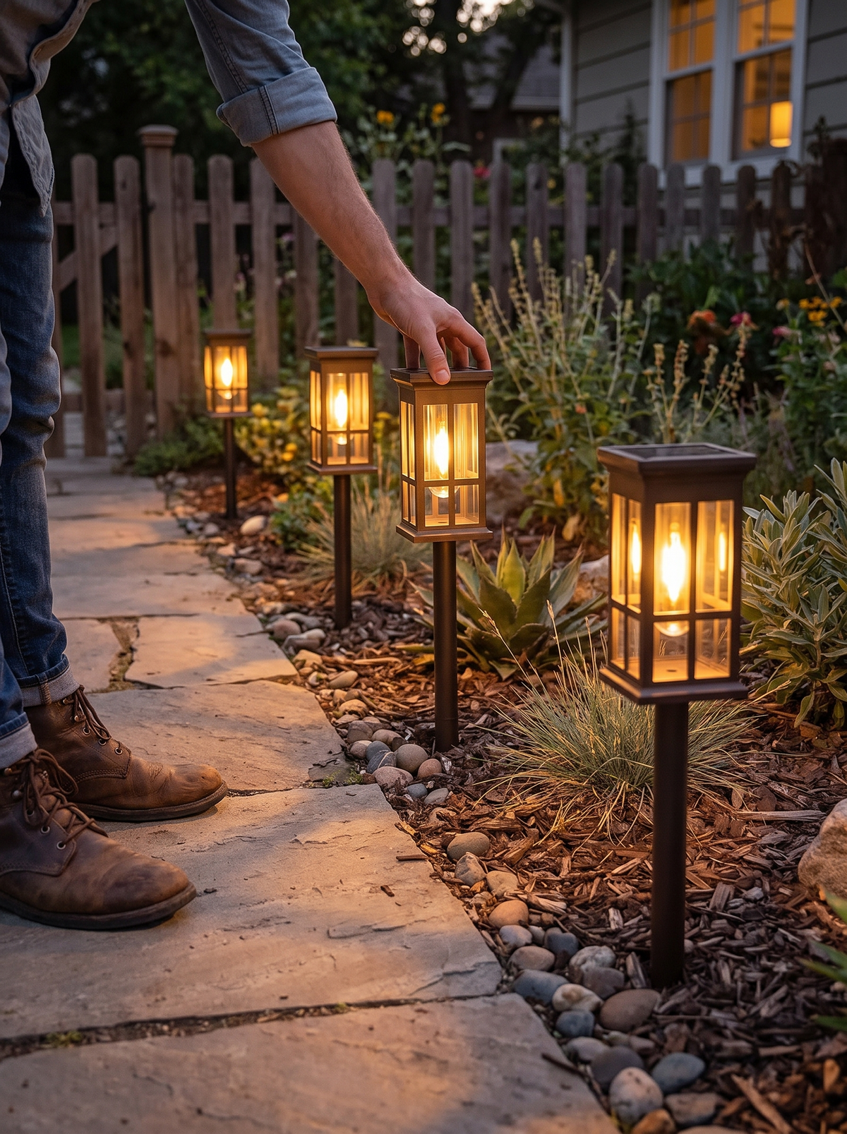 GOODNEST TRAIL solar path light angled down onto a walkway