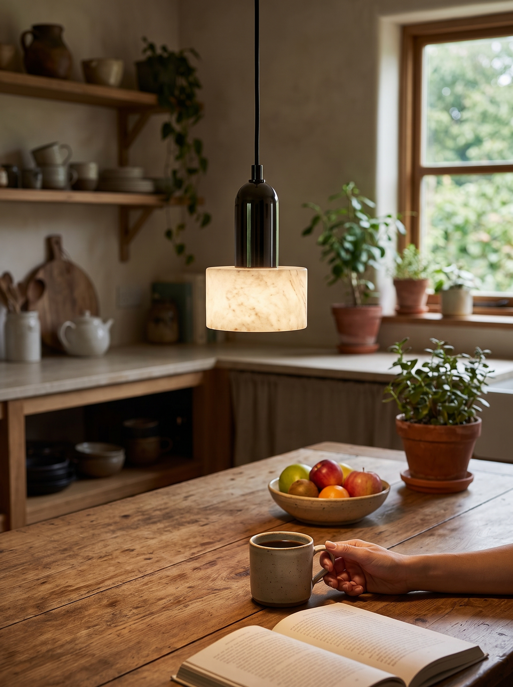 GOODNEST DRIFT pendant light over a reading chair