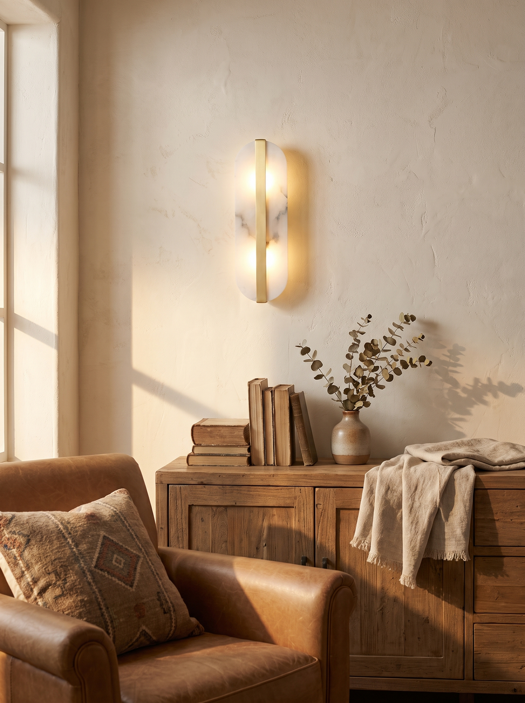 GOODNEST VESPER alabaster capsule wall light with central metal strip