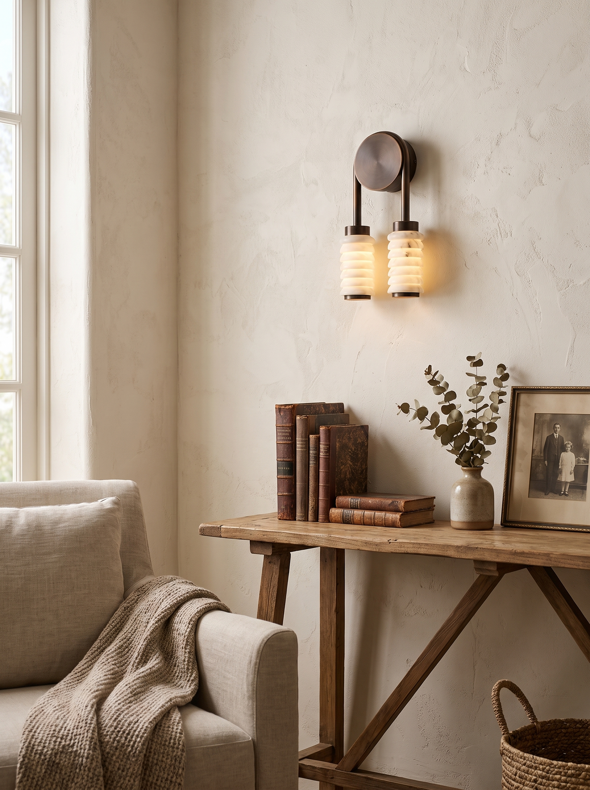 GOODNEST CORNICE twin ribbed alabaster columns on a wall