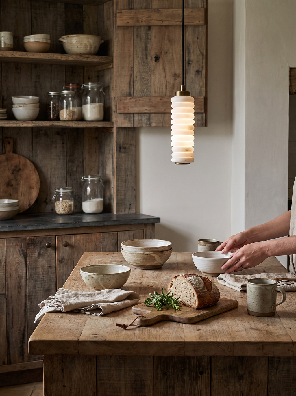 GOODNEST HALO simple vertical pendant with textured stone surface