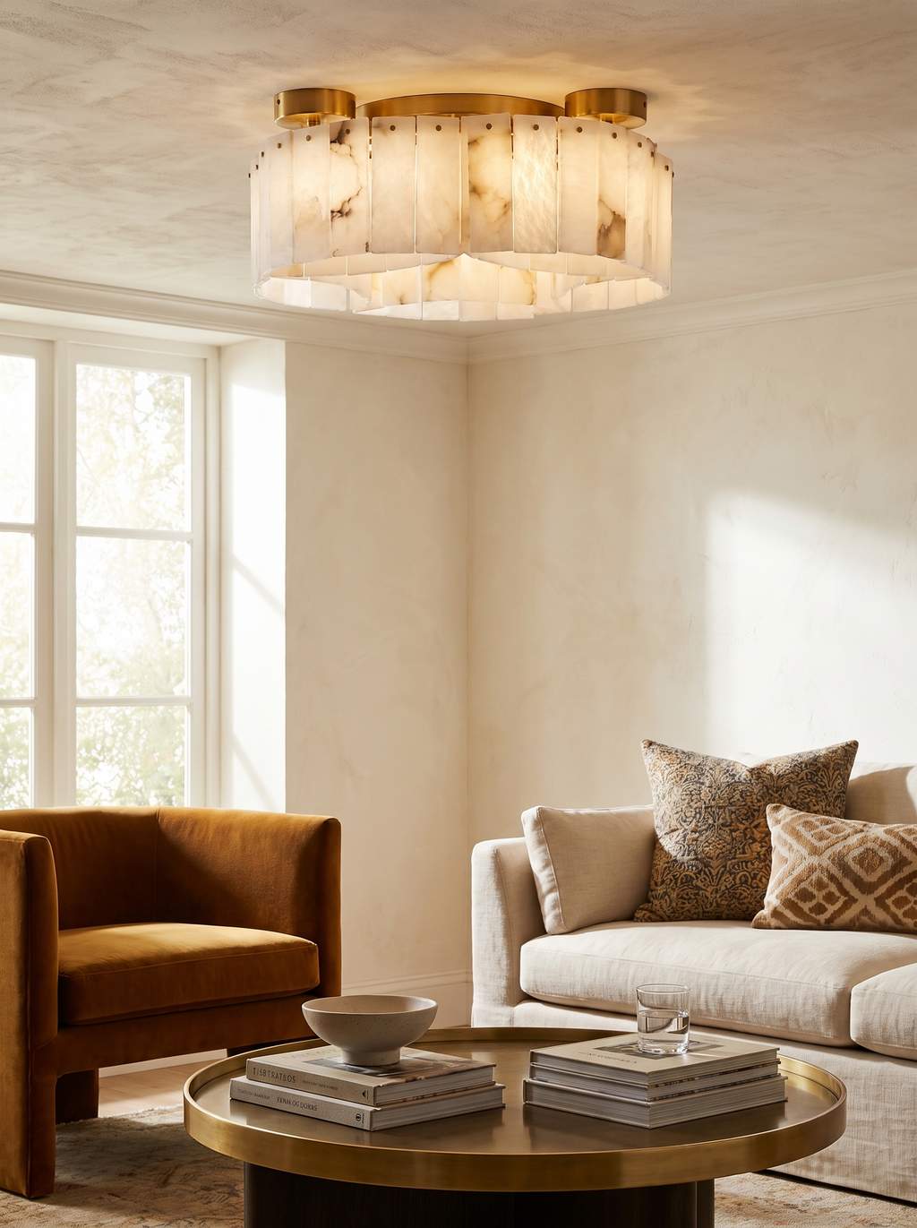 GOODNEST VEIL brass toned hardware joining the alabaster panels