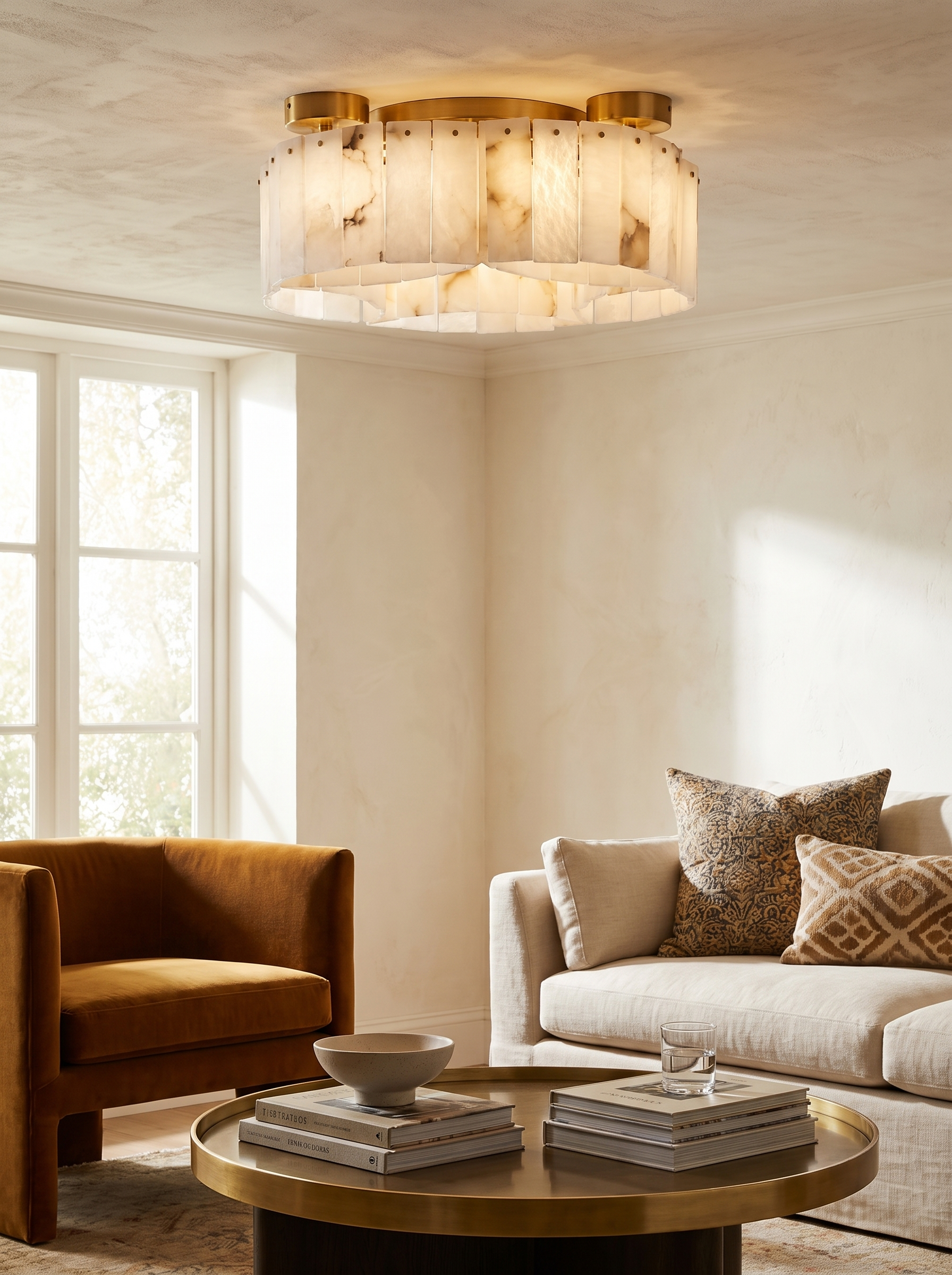GOODNEST VEIL brass toned hardware joining the alabaster panels