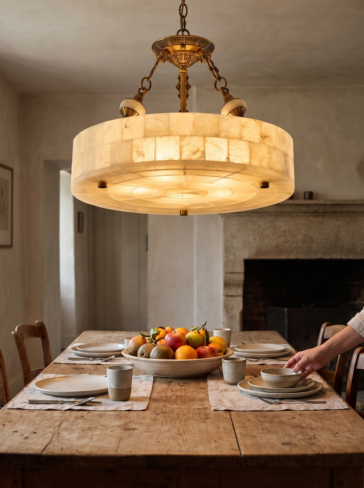 GOODNEST CHALK plain alabaster shade under an ornate brass mount