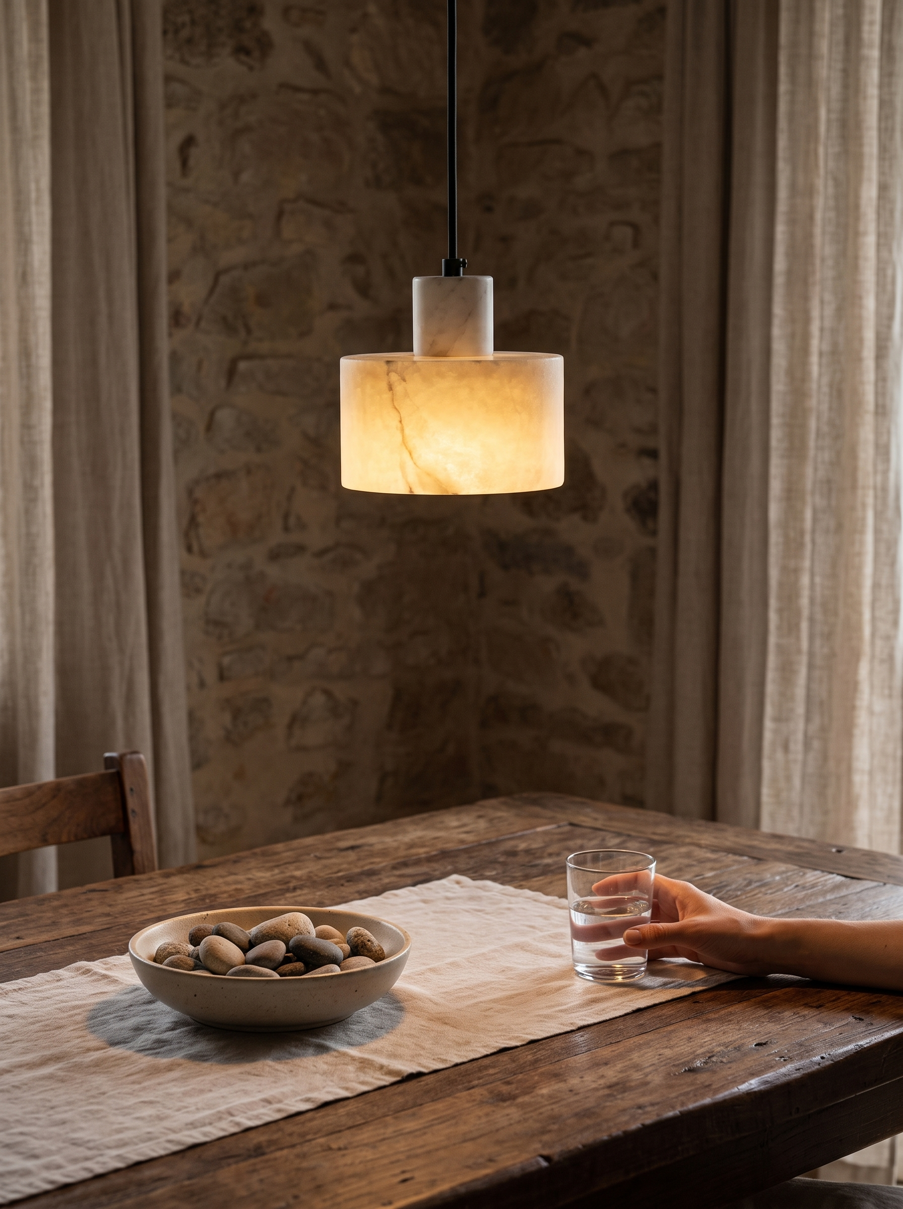 GOODNEST TAMBOUR wide stone drum shade lit from within