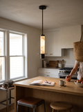 GOODNEST PLINTH slender alabaster cylinder pendant showing vertical veining