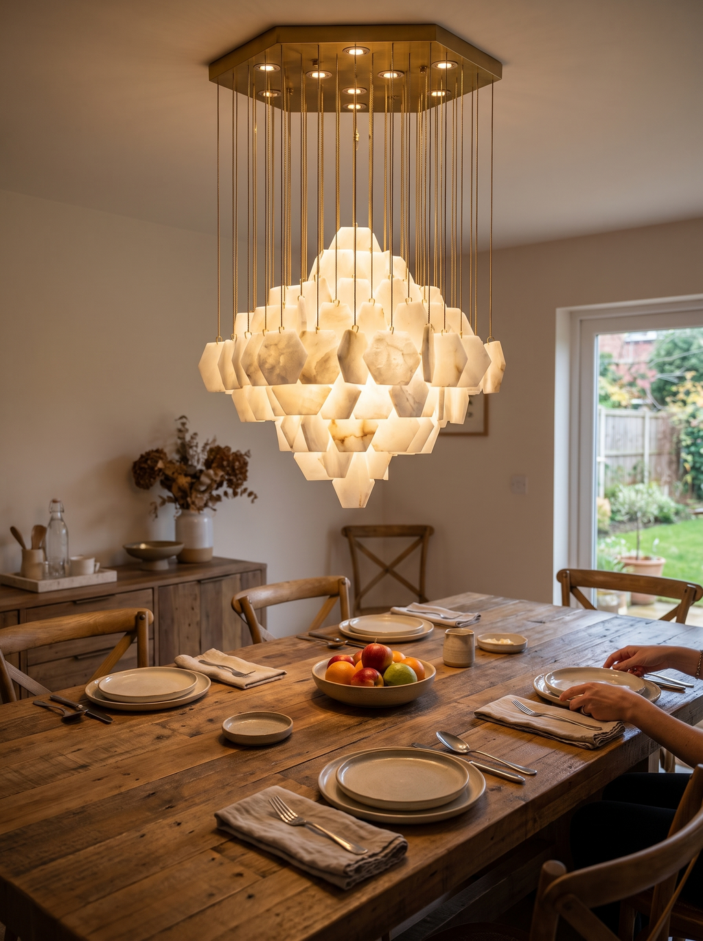 GOODNEST TORRENT cascade chandelier descending through a tall space