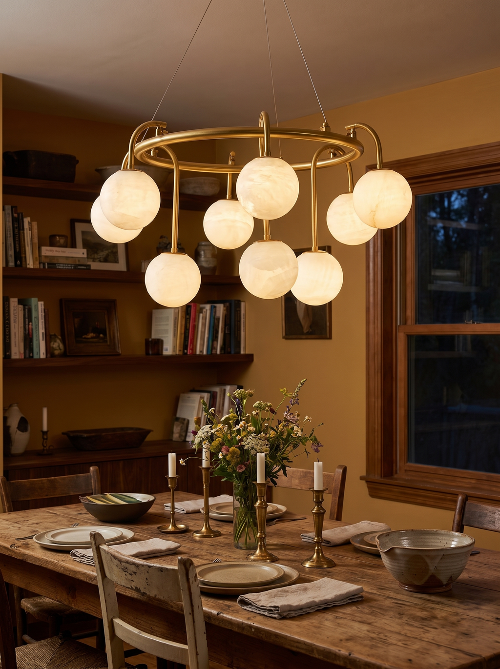 GOODNEST ATRIUM curved brass arms holding alabaster shades