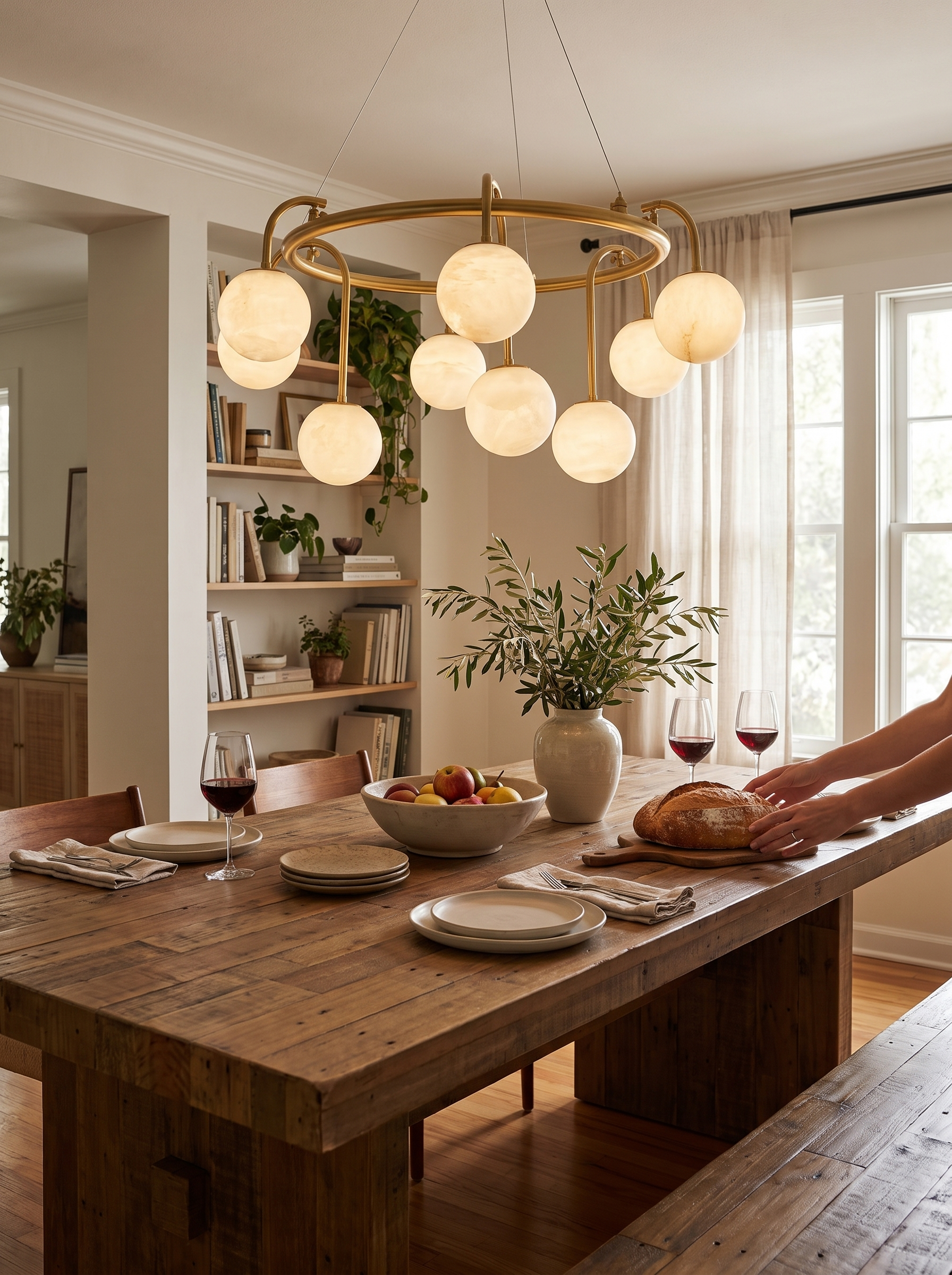 GOODNEST ATRIUM globes at even height around the brass ring