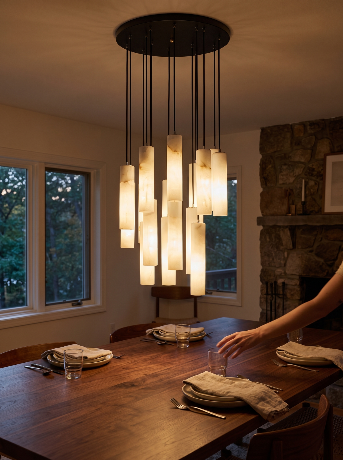 GOODNEST CUMULUS cylindrical alabaster shades at staggered heights