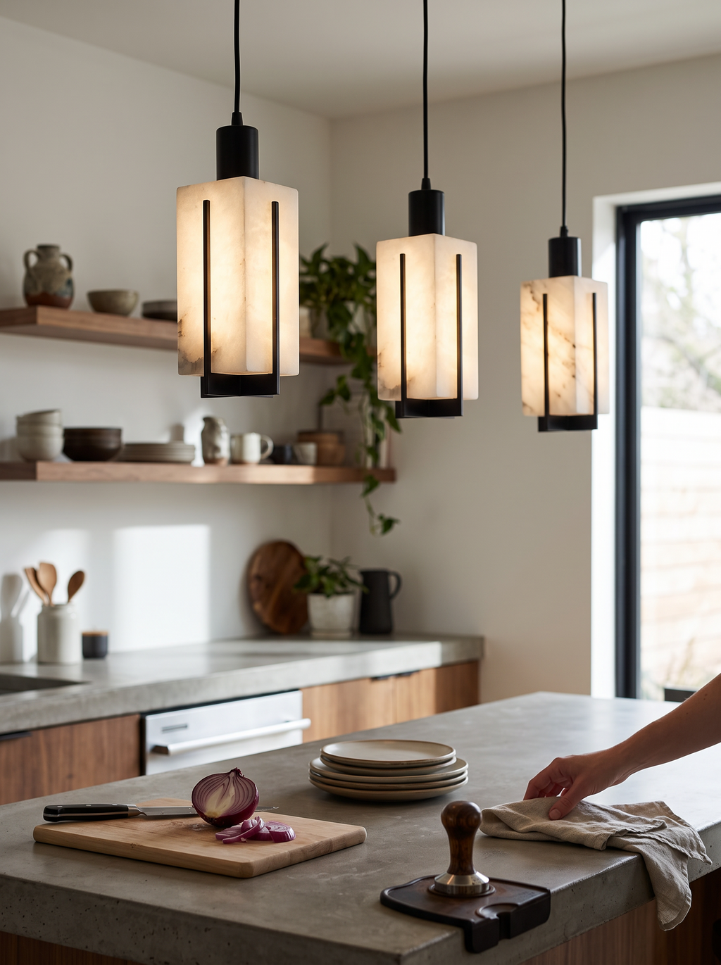 GOODNEST CANDELA crisp metal frame and flat alabaster faces