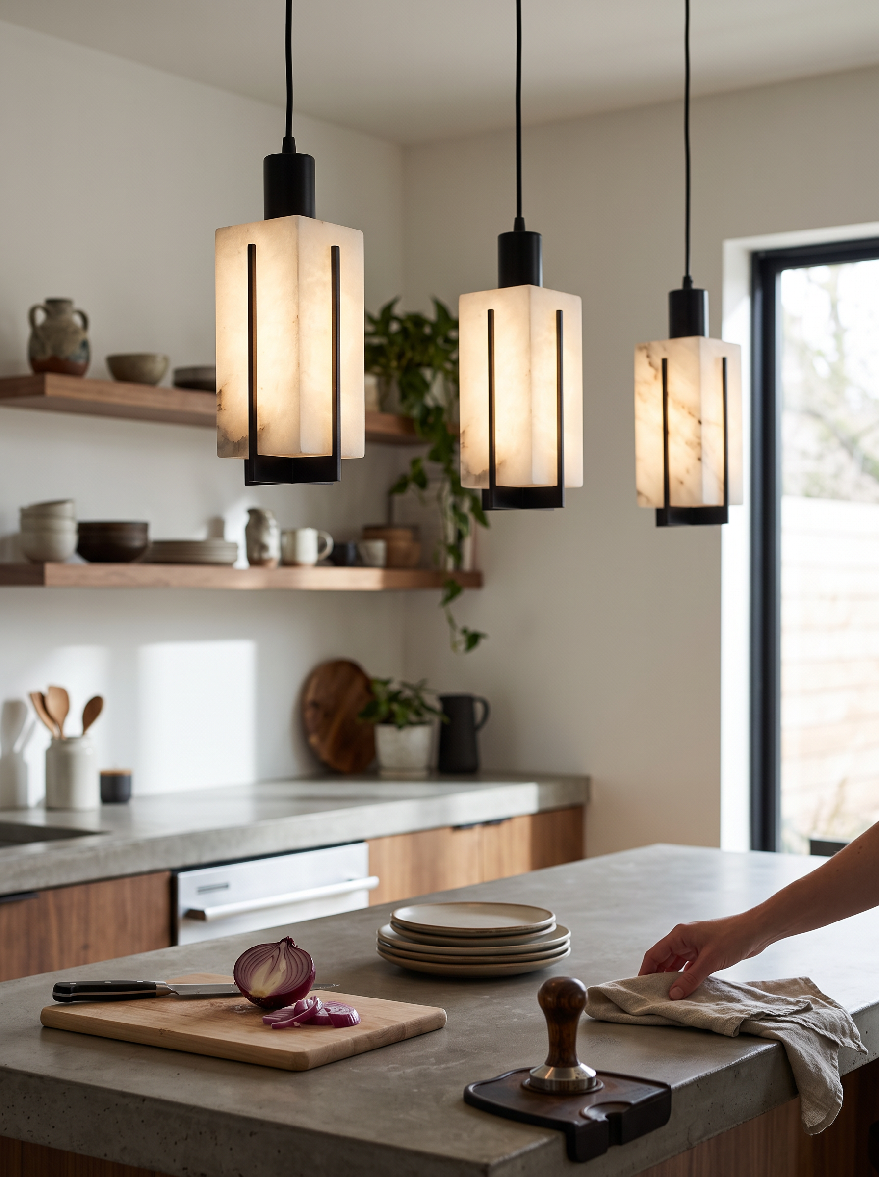 GOODNEST CANDELA crisp metal frame and flat alabaster faces