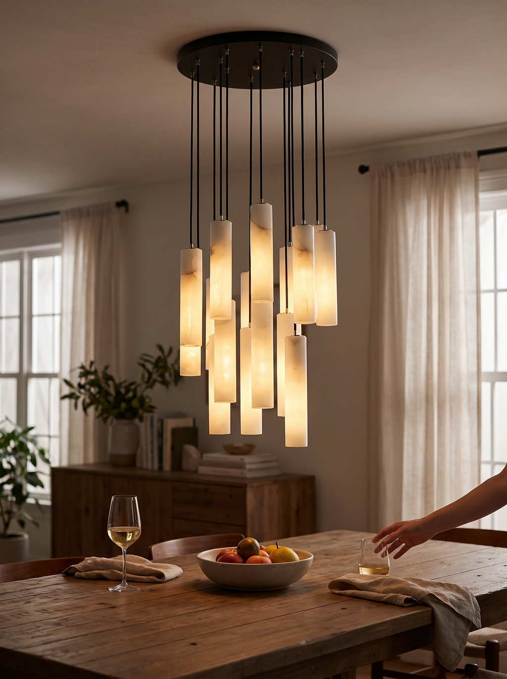 GOODNEST CUMULUS soft cascading cluster over a dining table