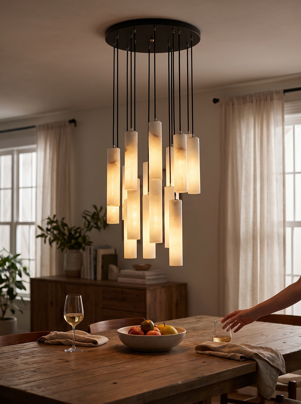 GOODNEST CUMULUS soft cascading cluster over a dining table