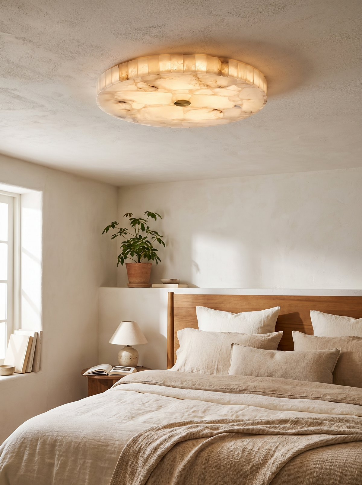 GOODNEST IVORY ceiling light showing its mosaic of alabaster pieces