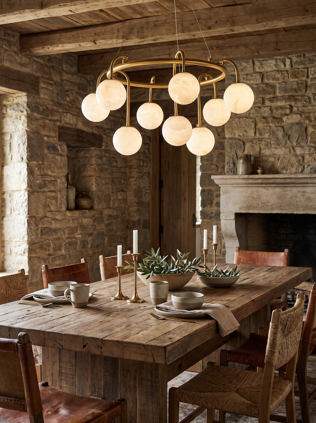 GOODNEST ATRIUM alabaster shades on a brass toned frame