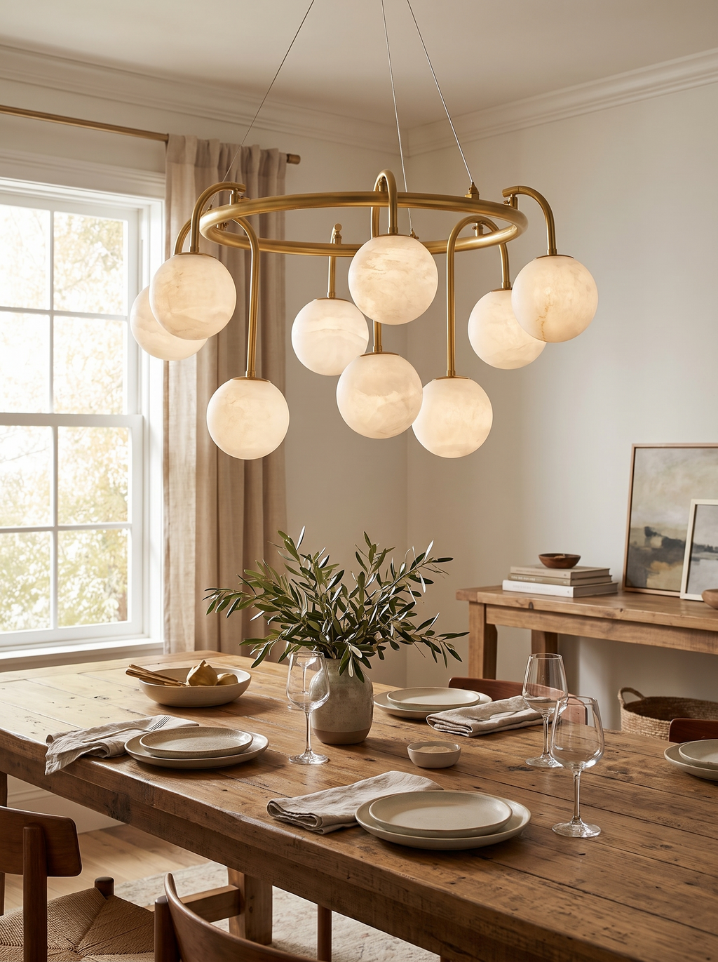 GOODNEST ATRIUM globes evenly spaced around a brass ring
