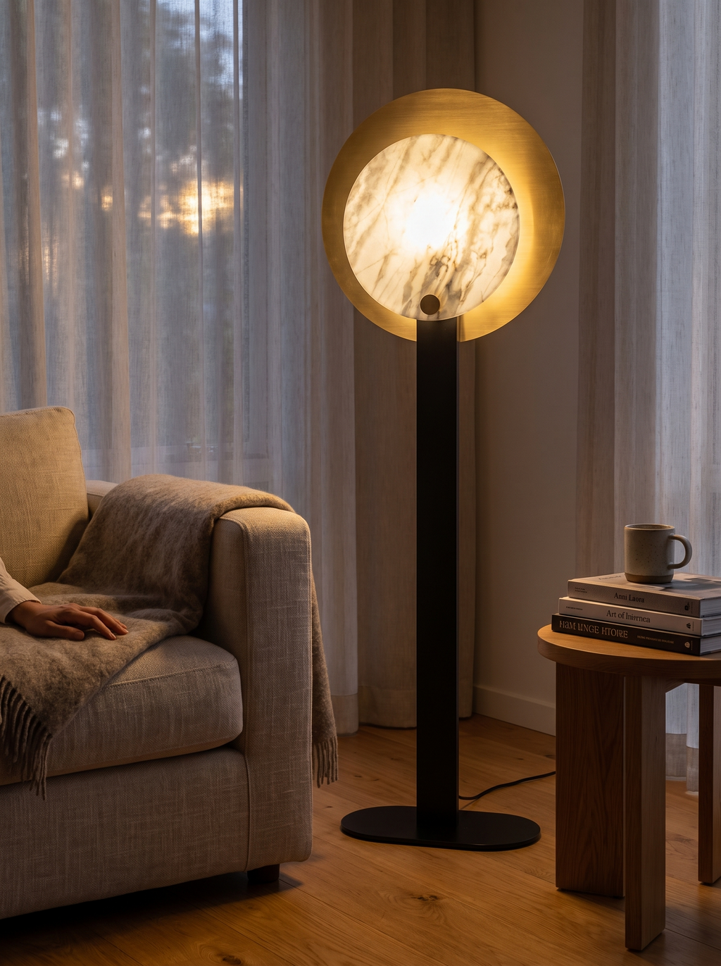GOODNEST LEDGE natural veining glowing through the lit panel