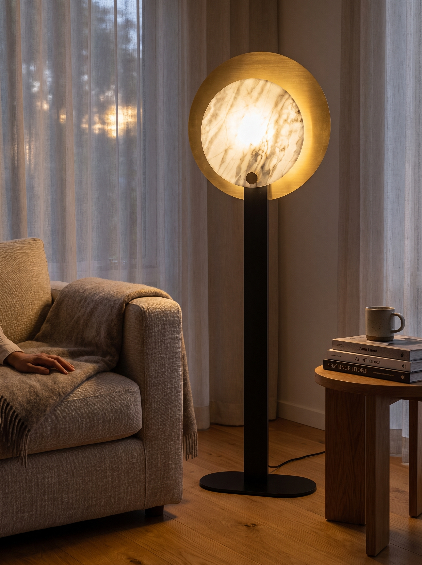 GOODNEST LEDGE natural veining glowing through the lit panel