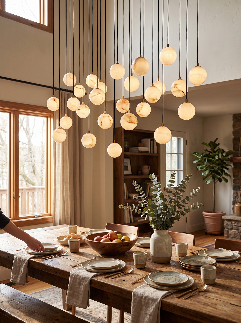 GOODNEST RIVULET alabaster globes spread across a tall space