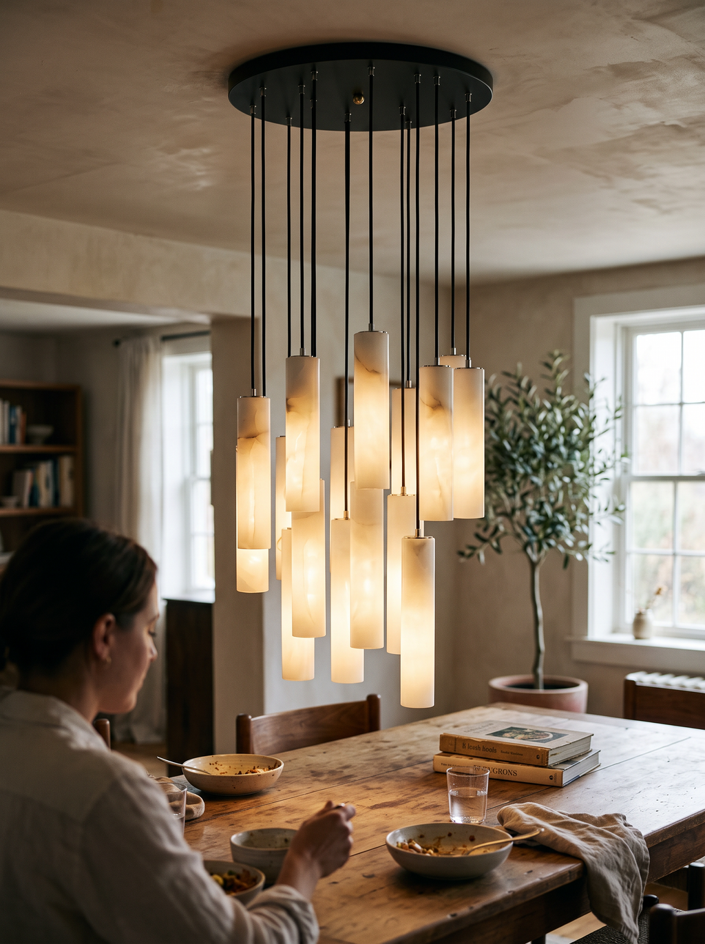 CUMULUS alabaster cluster chandelier staggered drop
