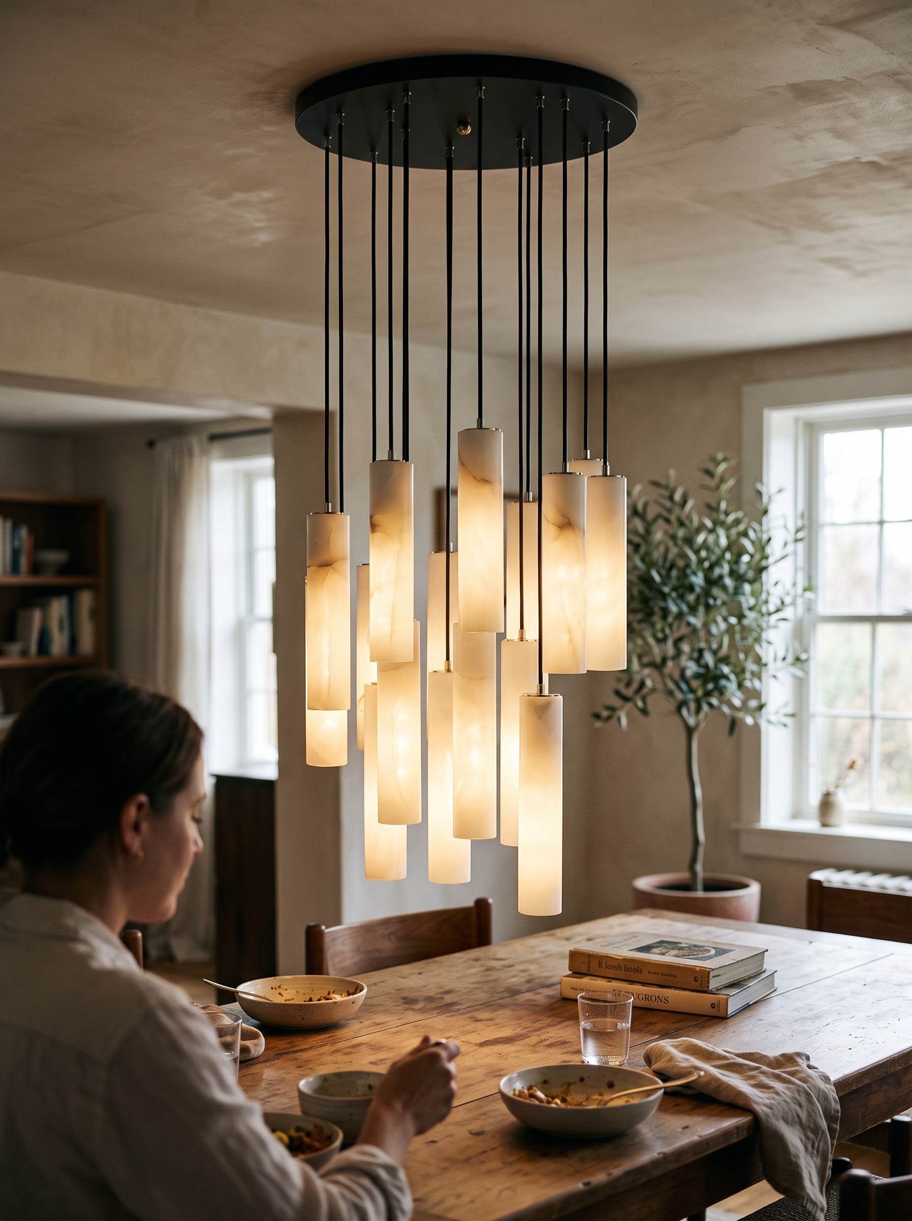 CUMULUS alabaster cluster chandelier staggered drop