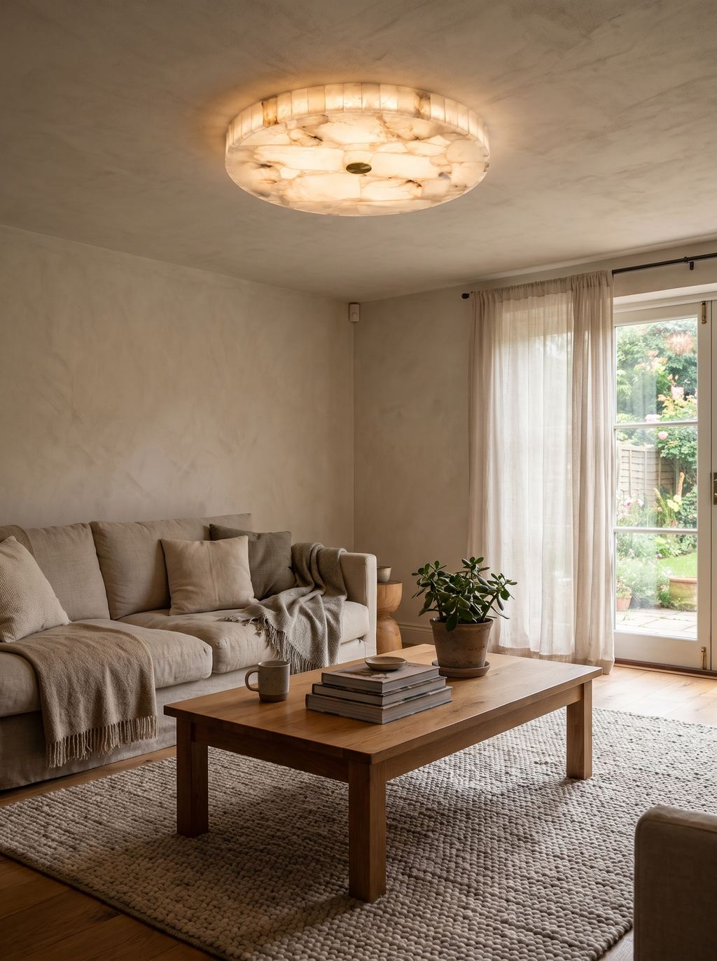 IVORY alabaster ceiling light veining detail