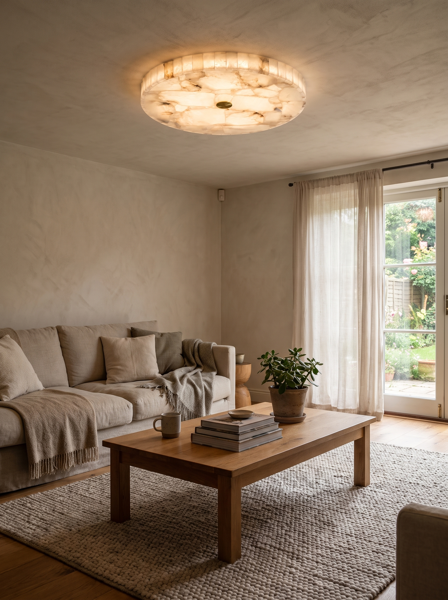 IVORY alabaster ceiling light veining detail
