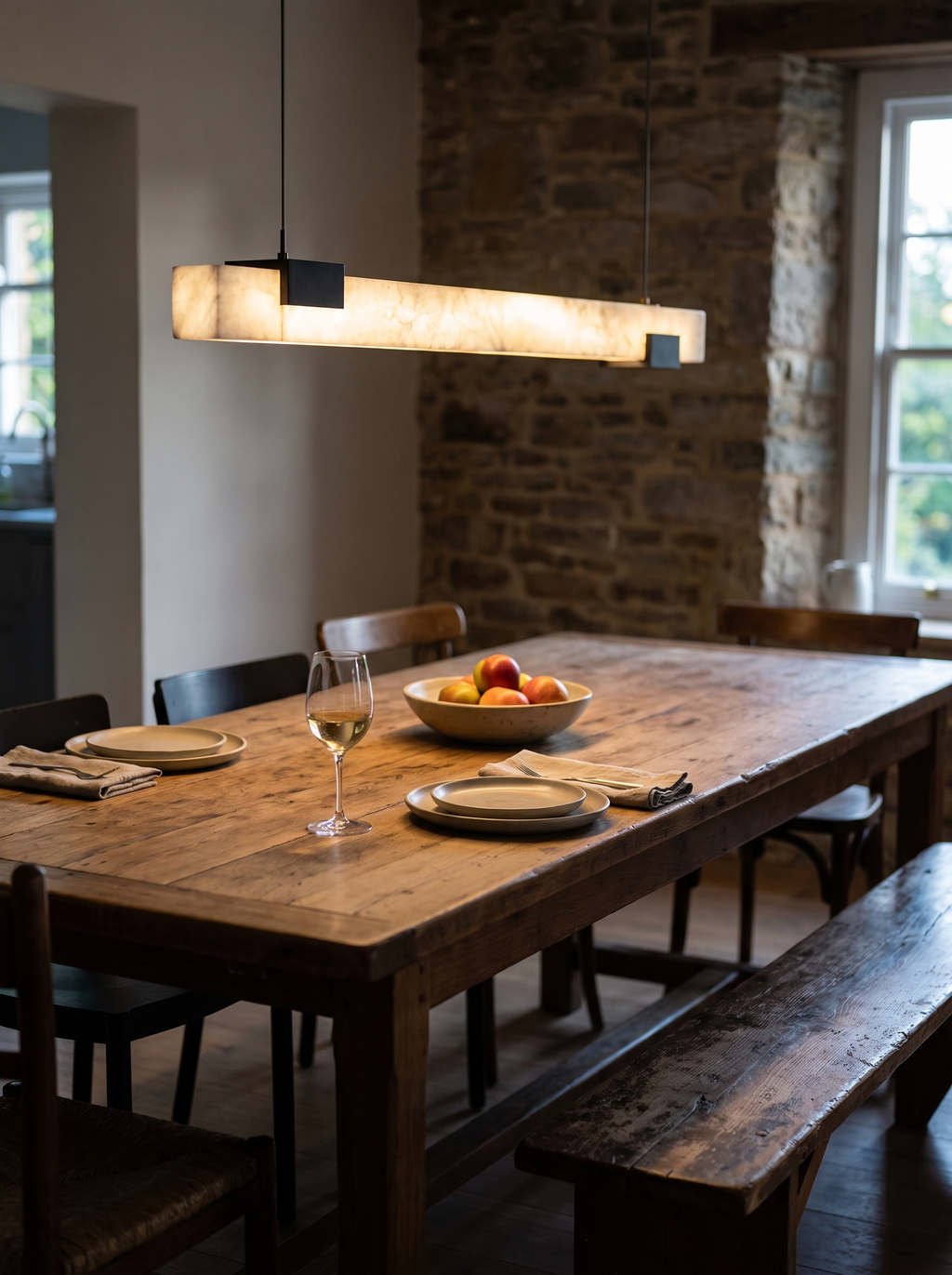 SPAN alabaster linear pendant offset mounts