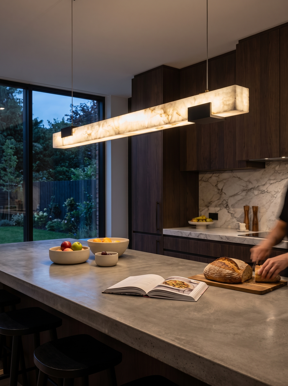 SPAN alabaster linear pendant unbroken stone run