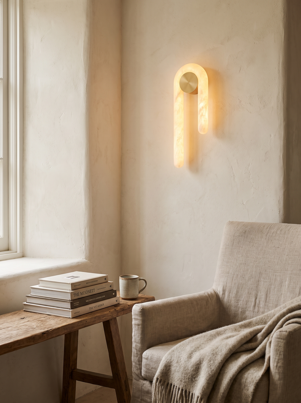 PORTAL alabaster arch wall light metal backplate