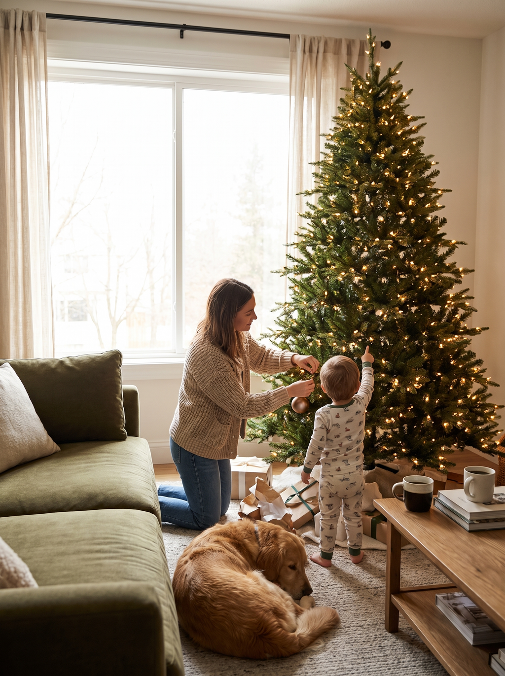 Hinged branches of an artificial Christmas tree being set up