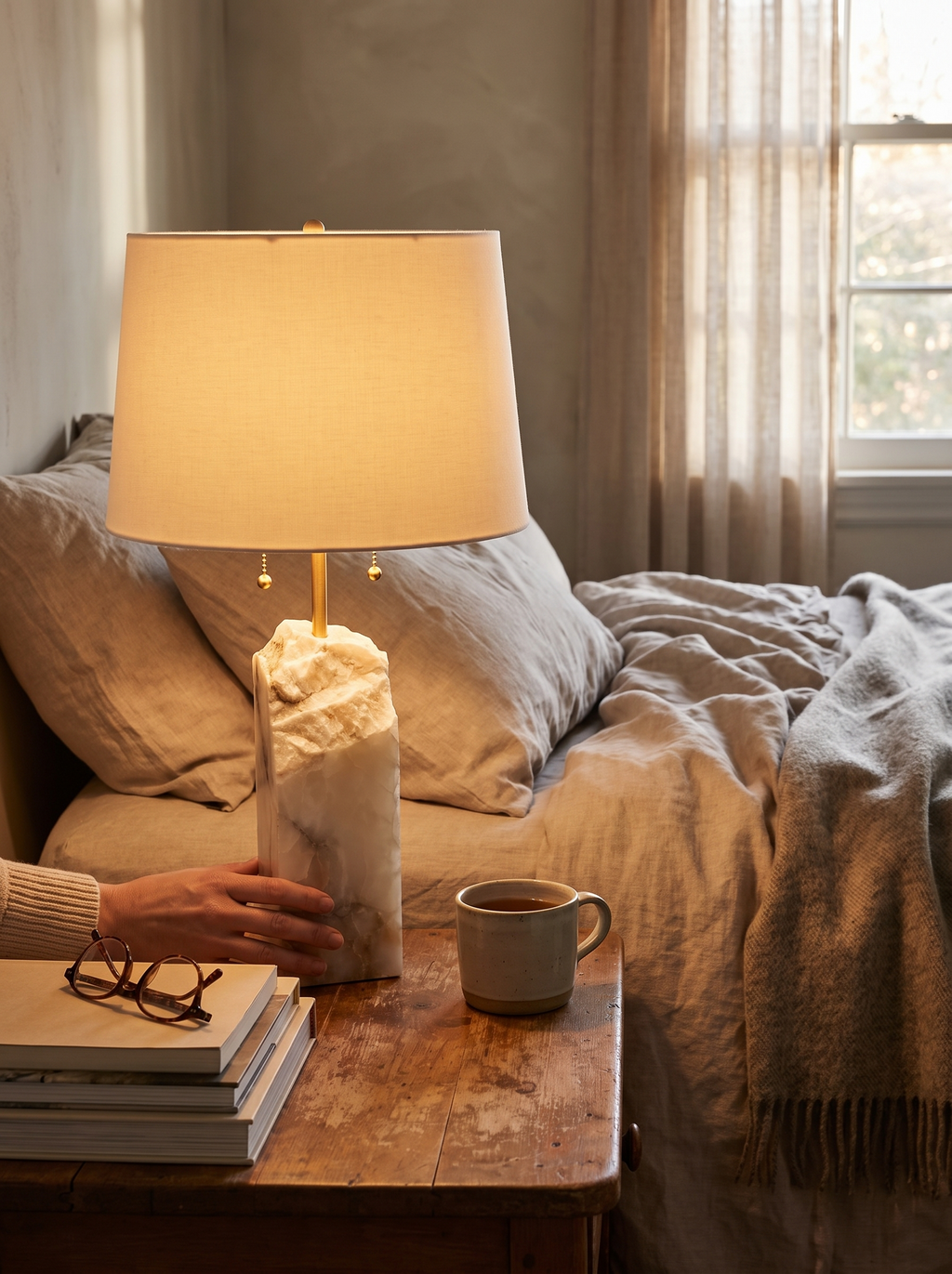 GOODNEST OBELISK lamp lighting a reading chair beside it