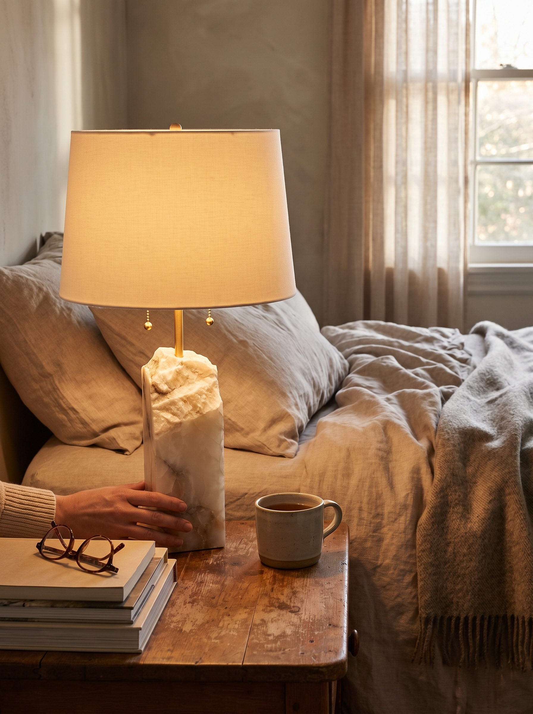 GOODNEST OBELISK lamp lighting a reading chair beside it