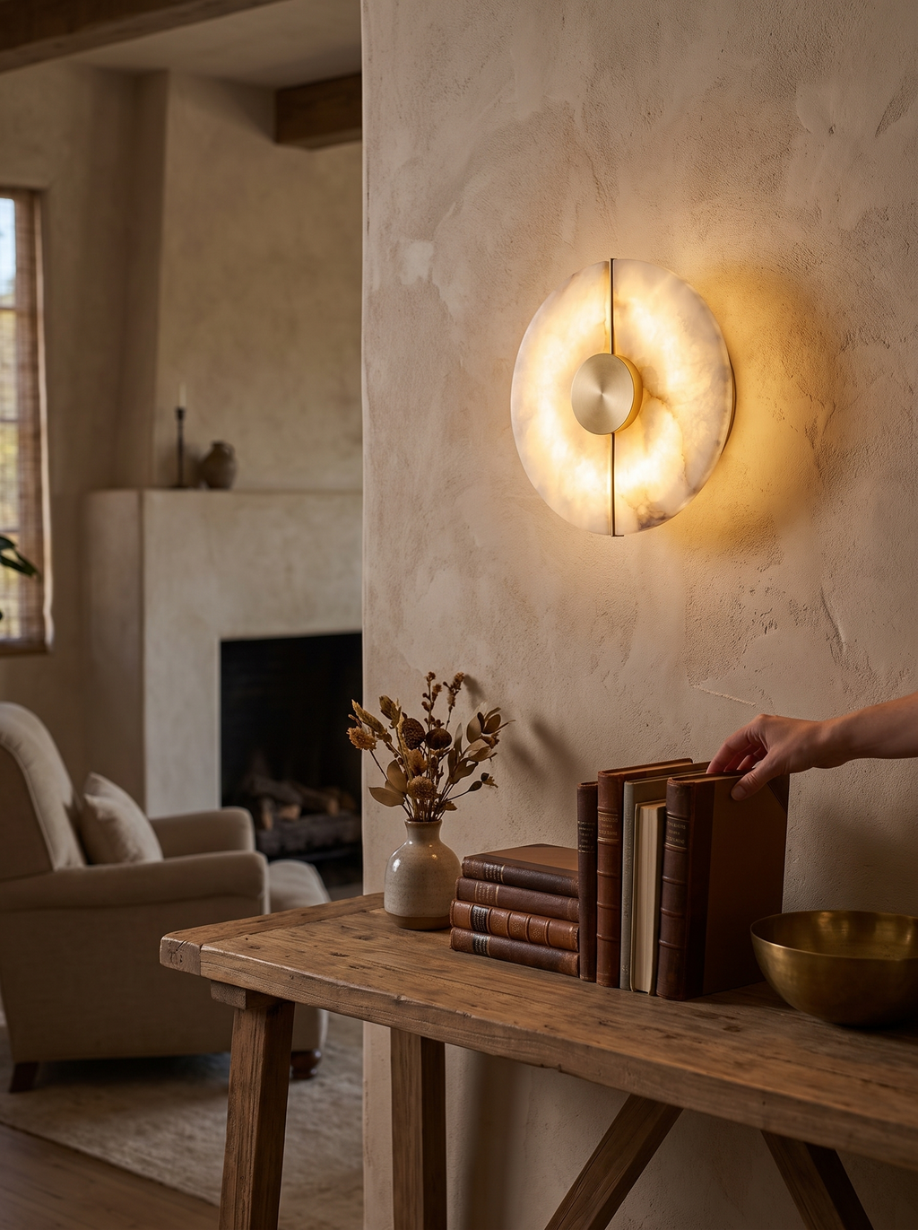 GOODNEST SOLSTICE disc wall light with its central copper detail