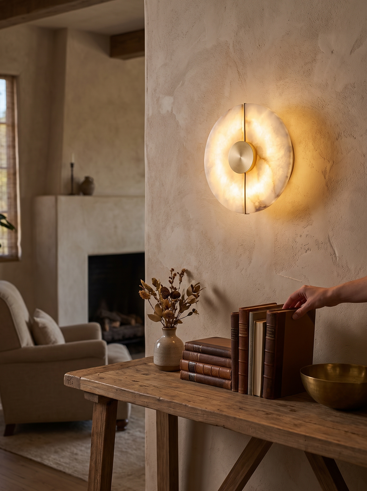 GOODNEST SOLSTICE disc wall light with its central copper detail