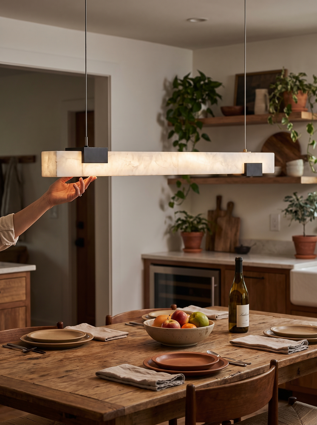 GOODNEST SPAN linear pendant hung level from two ceiling points