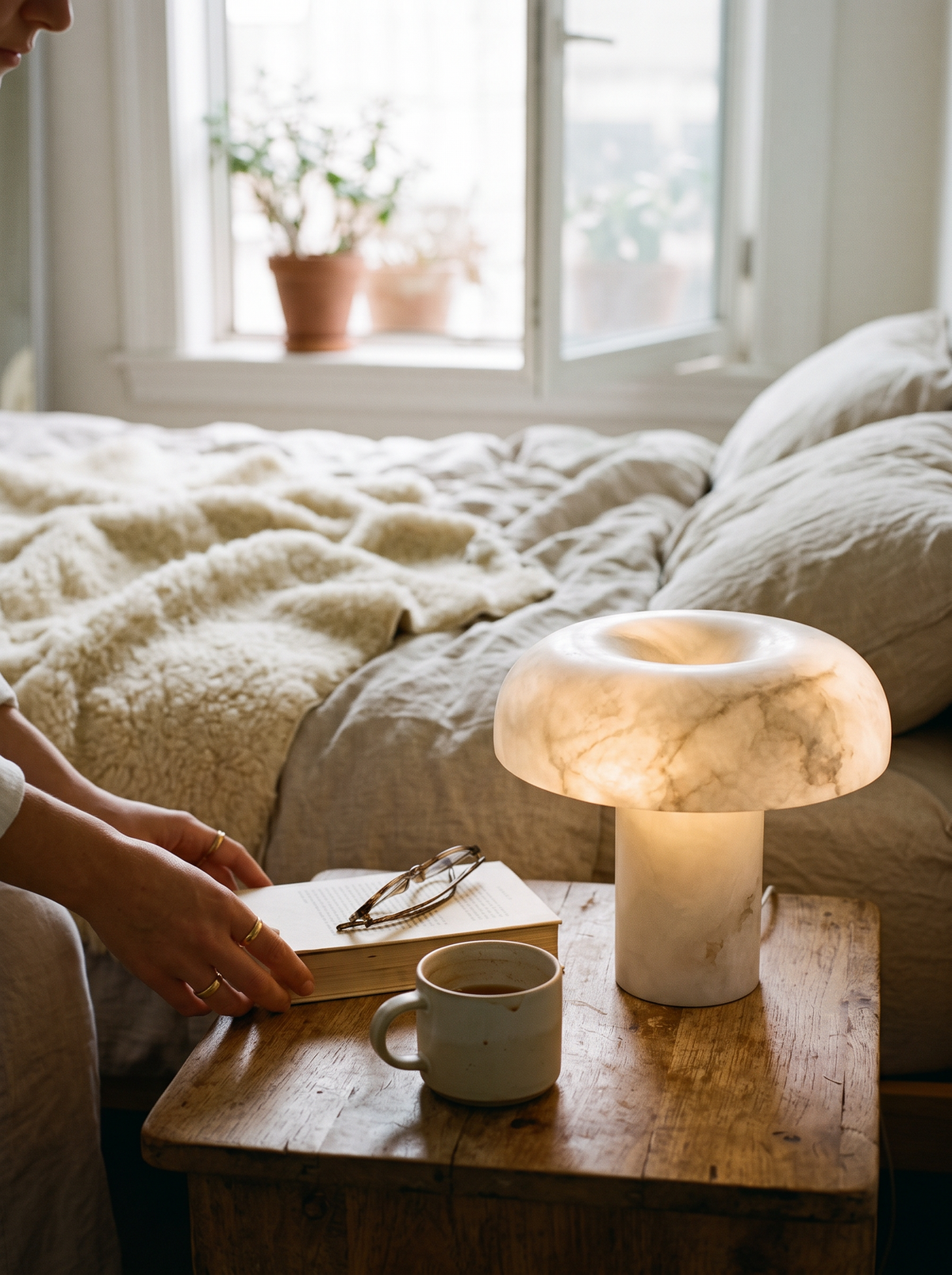 BLOOM alabaster mushroom lamp full stone form