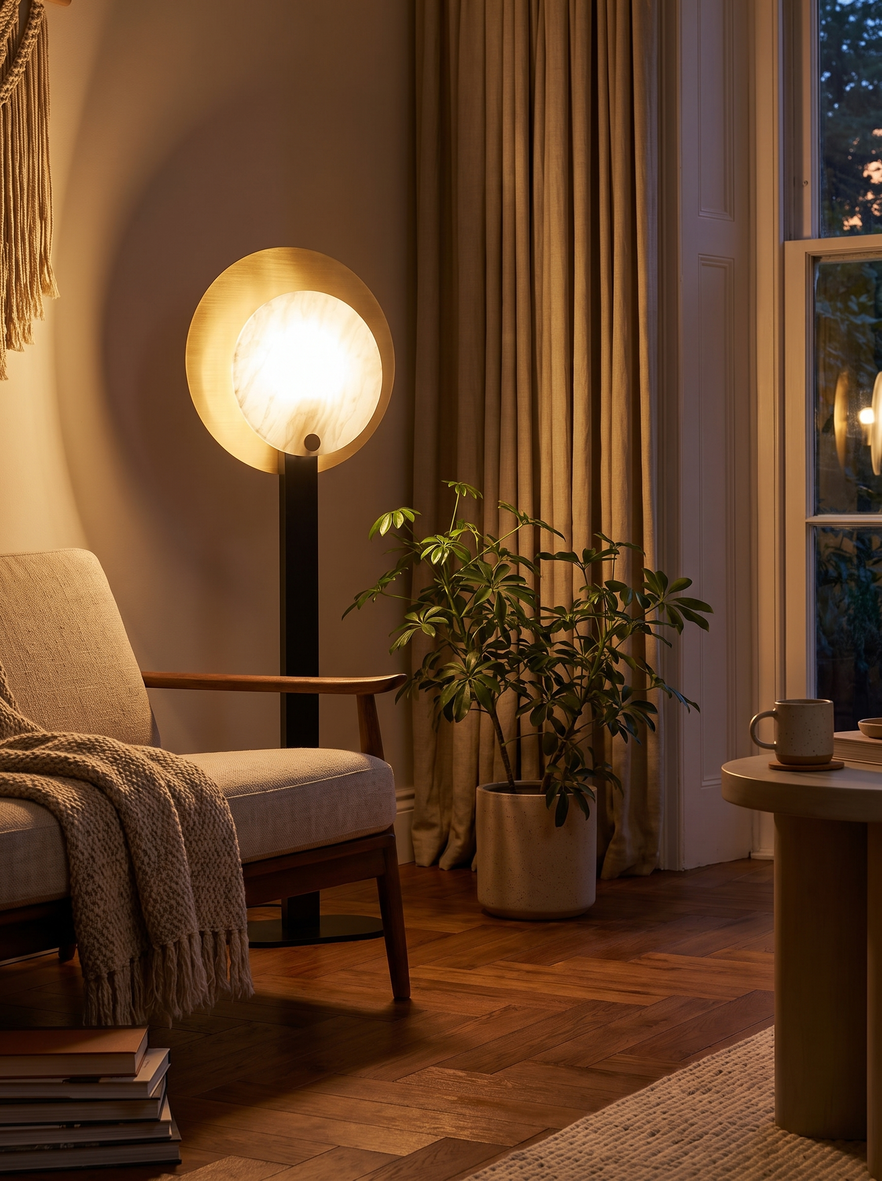 LEDGE alabaster panel floor lamp lit