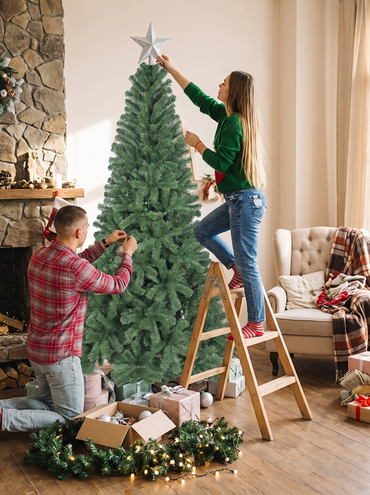 Full 6ft artificial Christmas tree with dense green branches