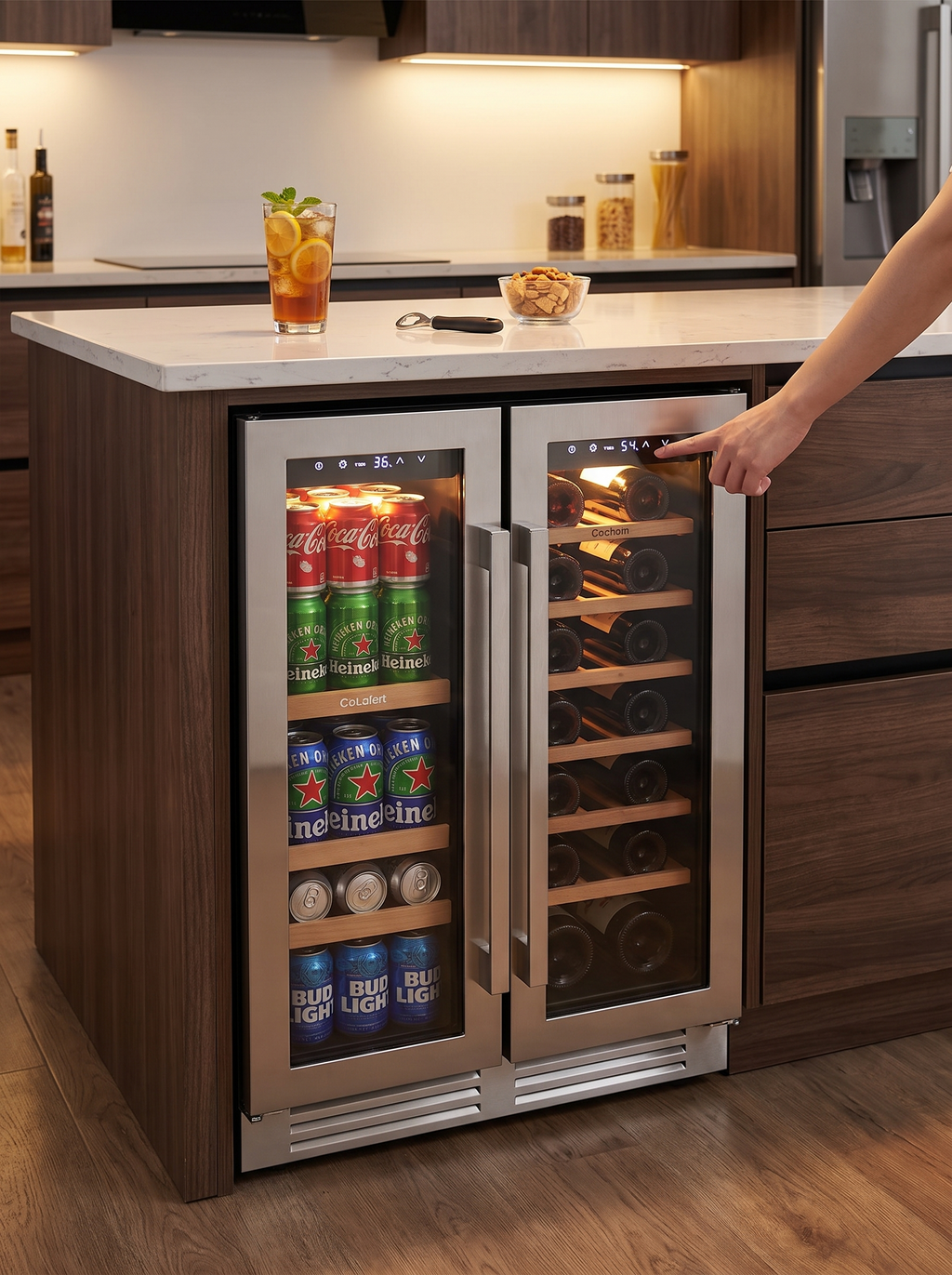 Digital touch controls on a beverage fridge