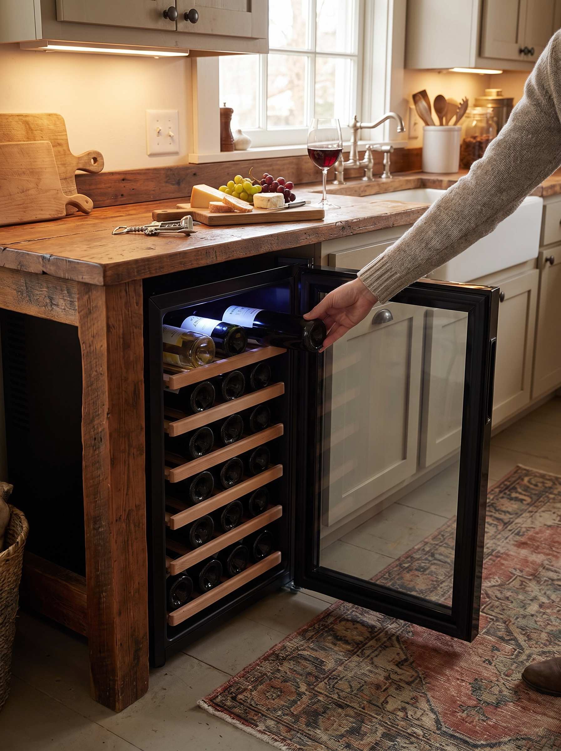 Compact wine cooler in a home bar unit