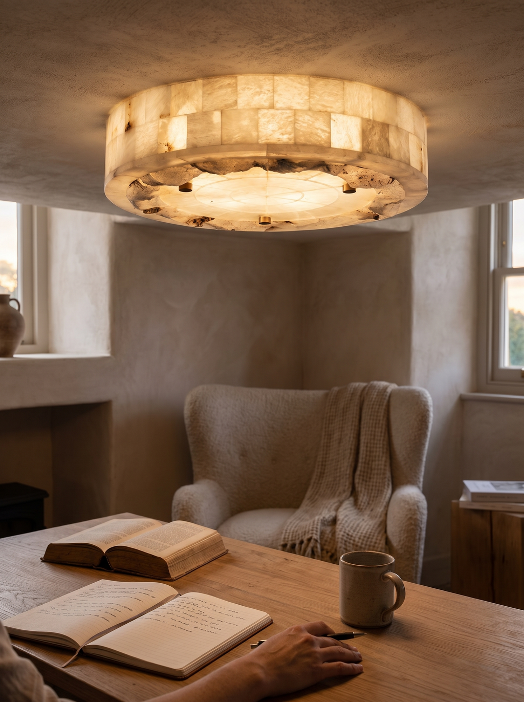 GOODNEST GESSO ceiling light with grain shifting around the circle