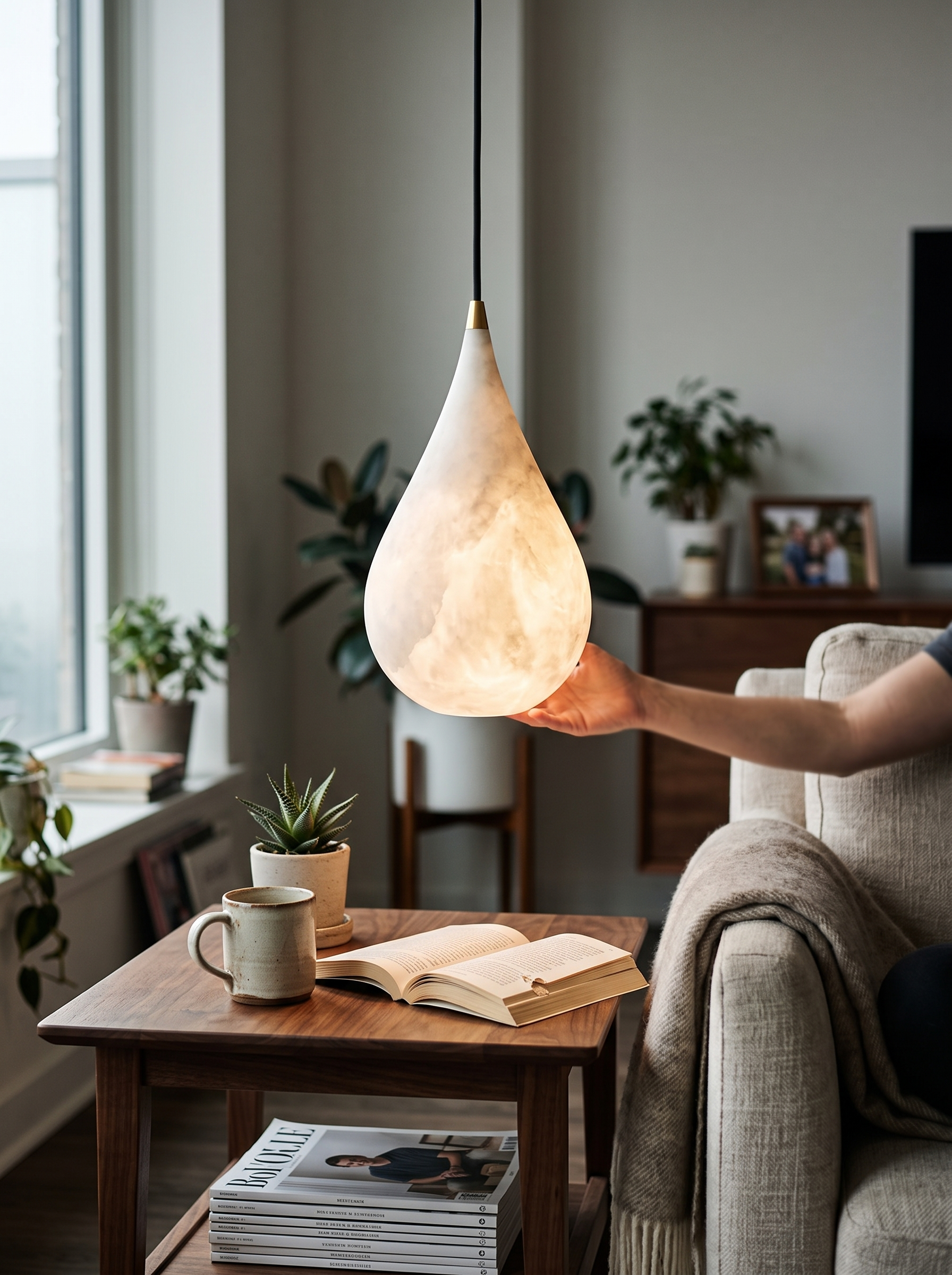 GOODNEST LUMINA pendant sitting easily in a family kitchen
