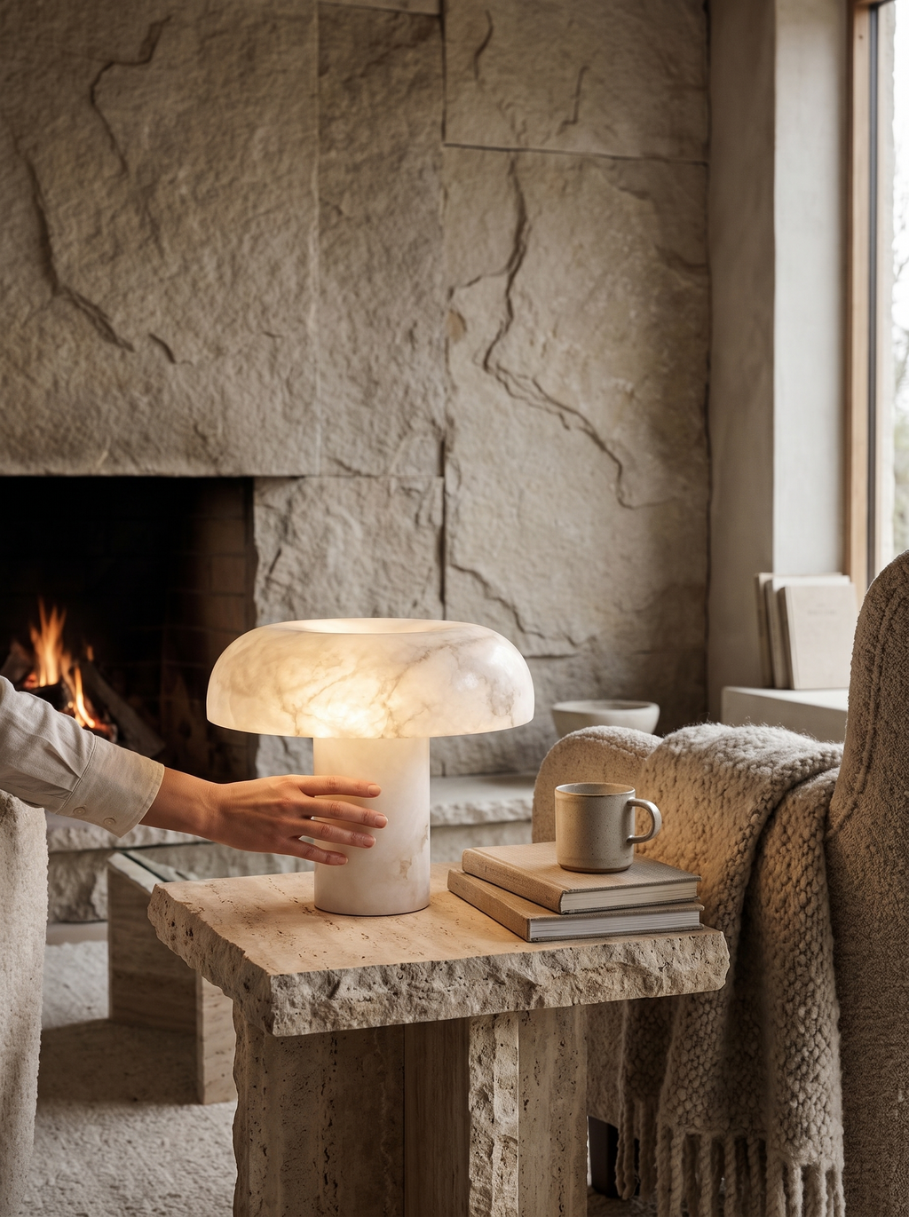GOODNEST BLOOM mushroom lamp cut entirely from alabaster