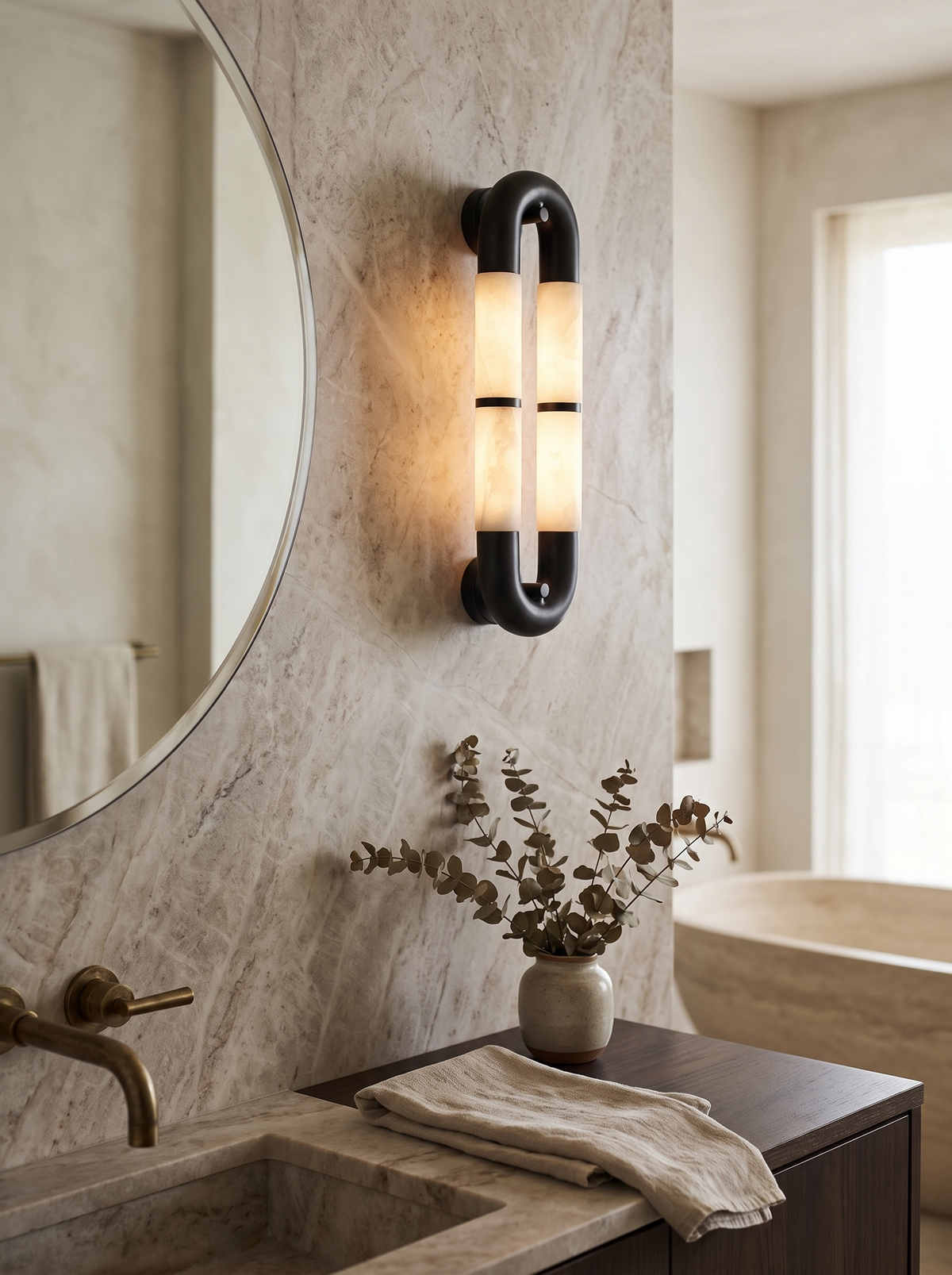 GOODNEST HOOP continuous black loop wall light with alabaster inside