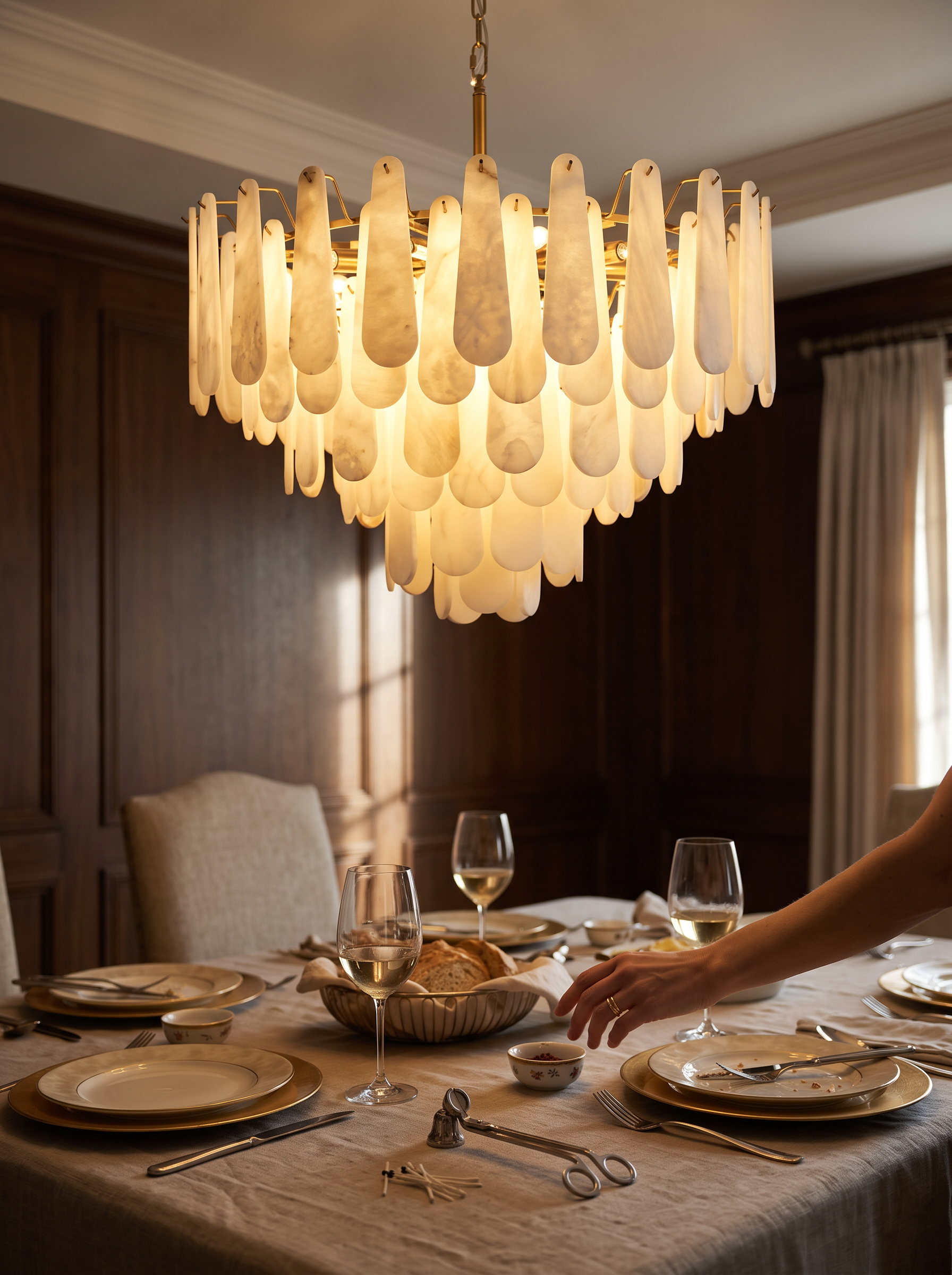 GOODNEST HALLOW continuous band of light above a dining table