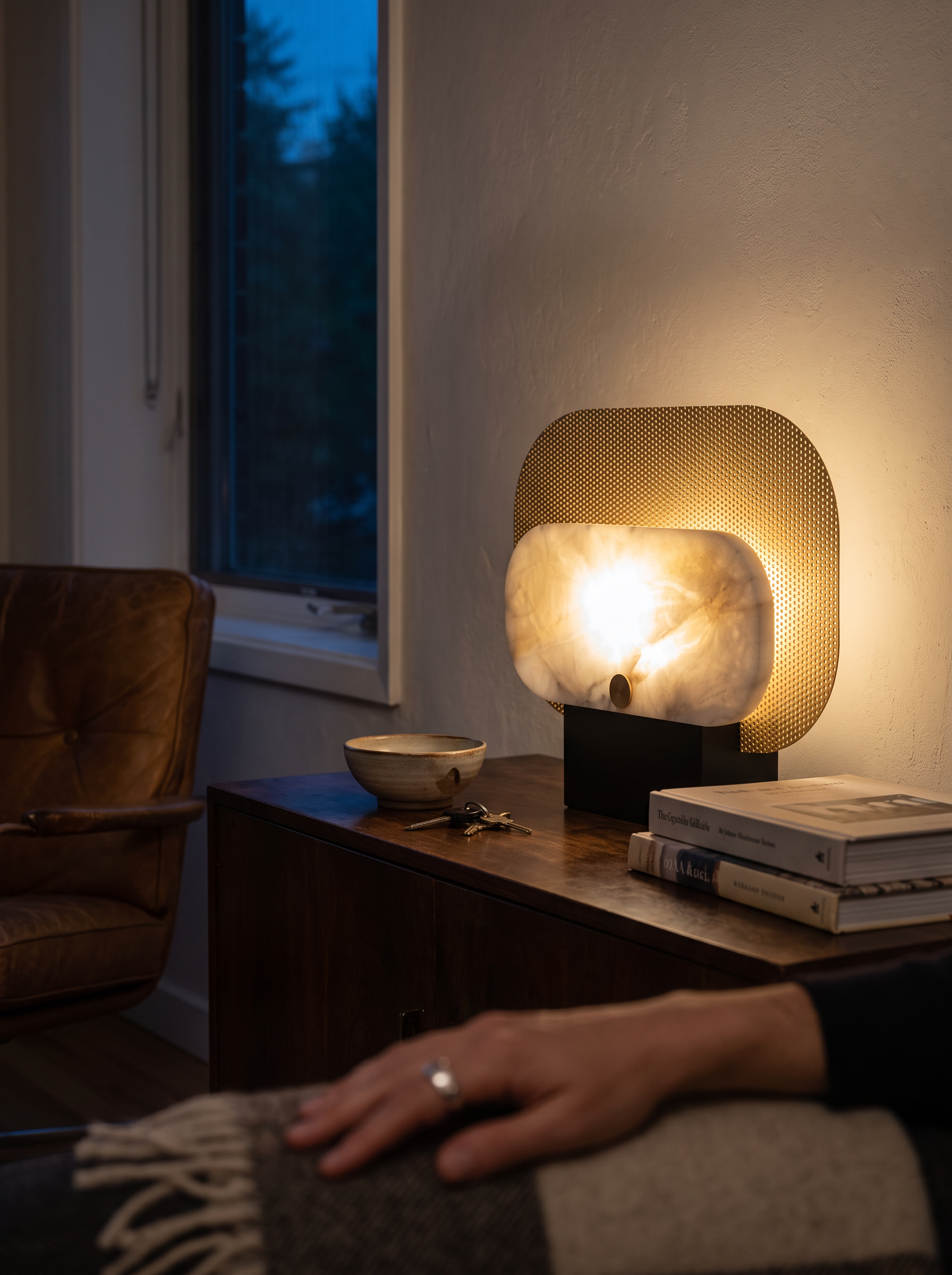 SEAM perforated panel table lamp glowing border