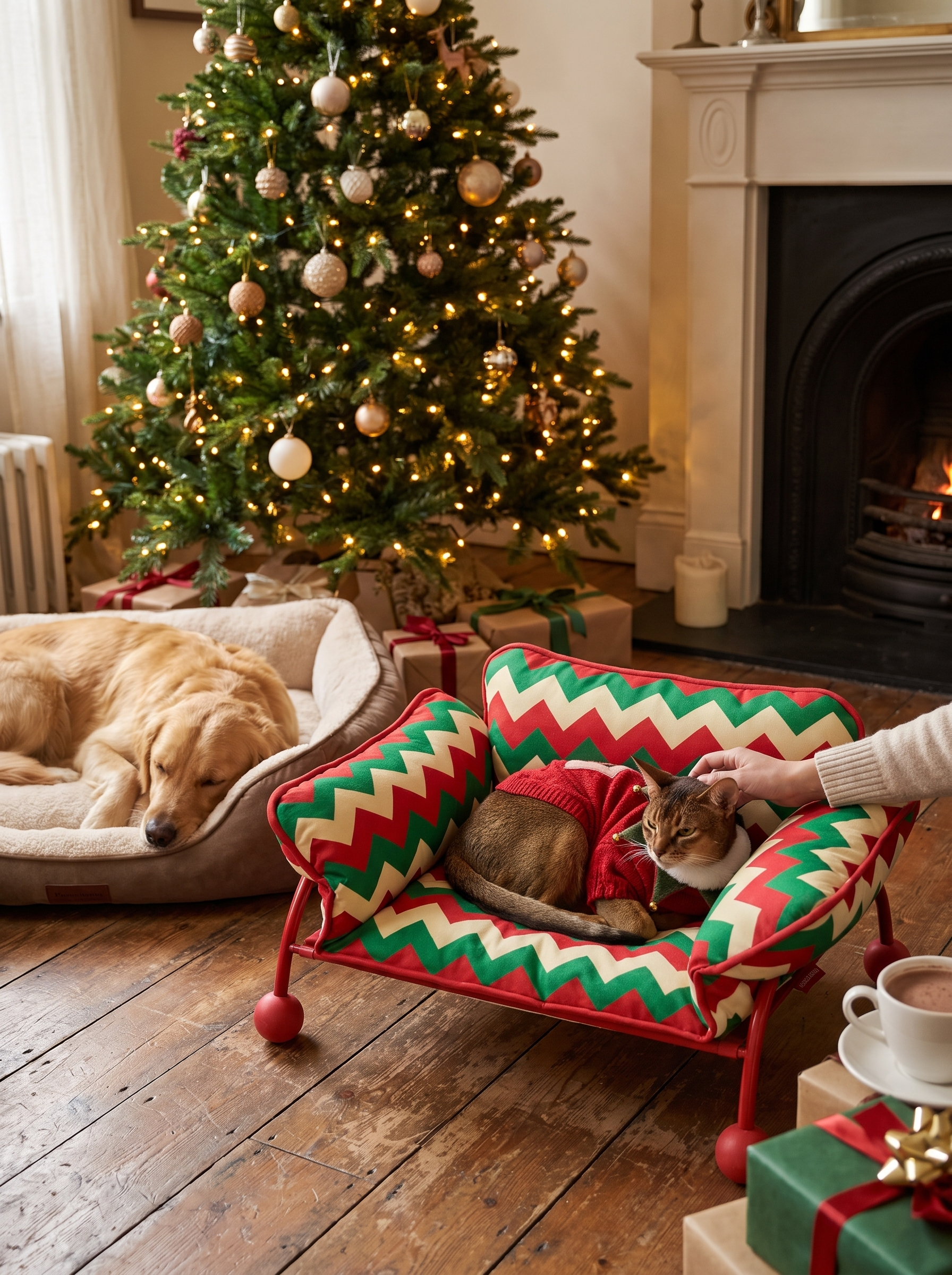 Dog resting on a raised pet sofa